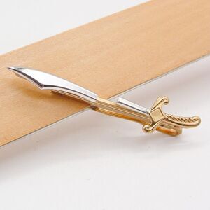 Vintage Hickok USA Scimitar Sword Tie Bar Clip Two Tone Gold Silver Pirate Saber
